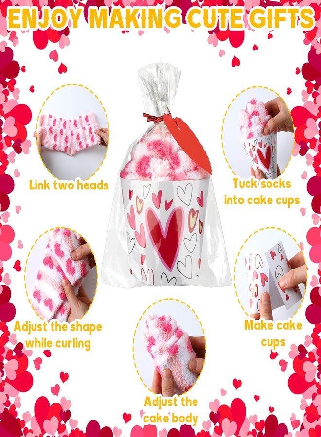 Cozypower 24 Pairs Valentine Fuzzy Socks Bulk for Women Valentines Gift Cupcake Socks DIY Gift Fluffy Fleece Thick Sock(Heart,Pink and White) - Image 3
